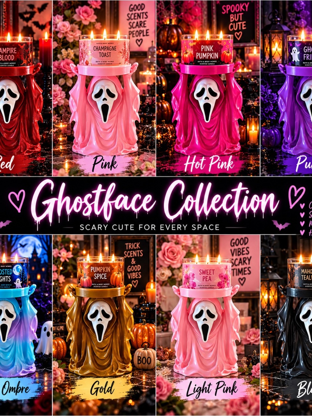 Ghostface Inspired Halloween Candle Holder | BBW 3-Wick | Horror Decor
